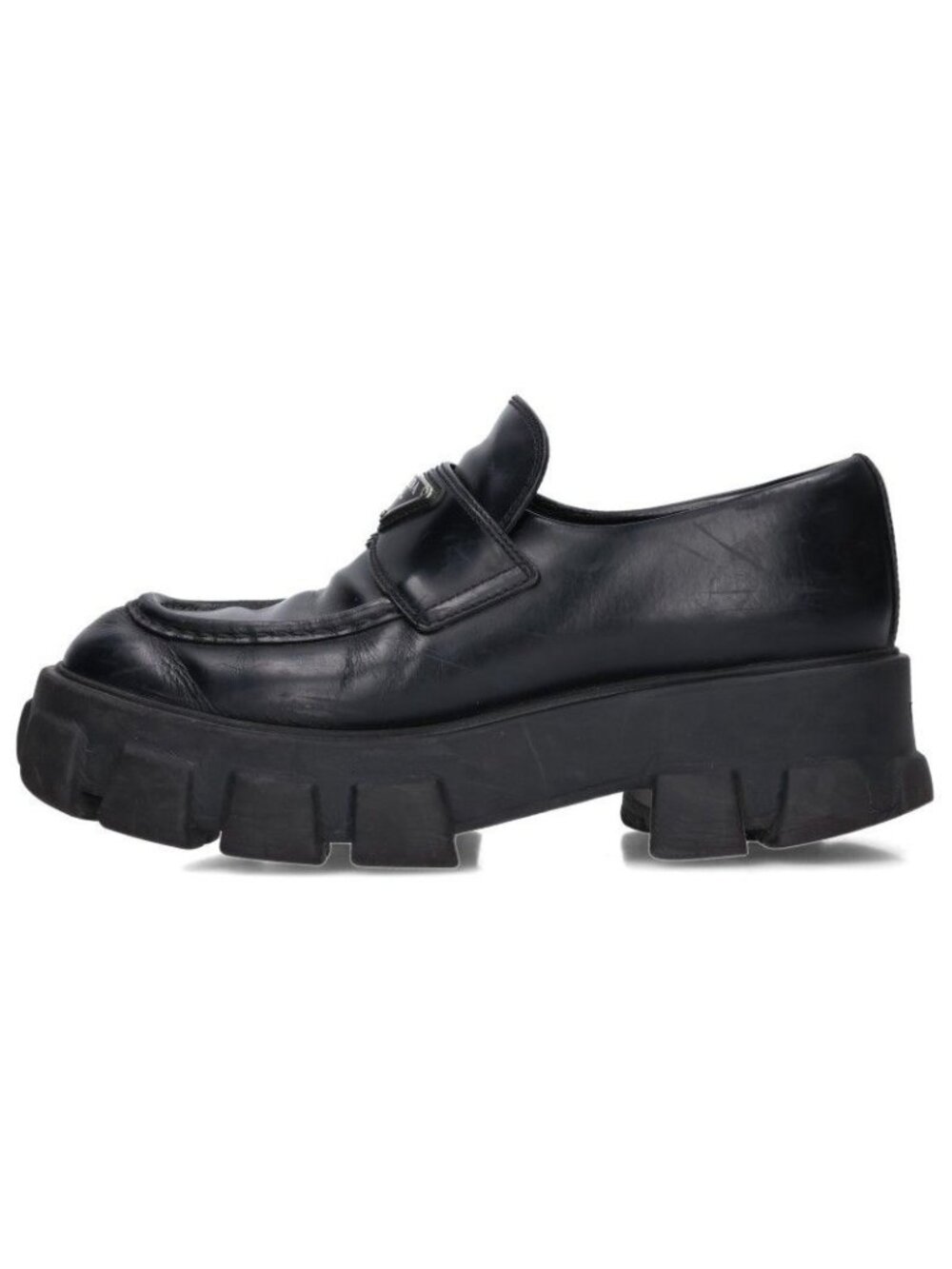 Prada 649 Triangular Plate Monolith Loafers